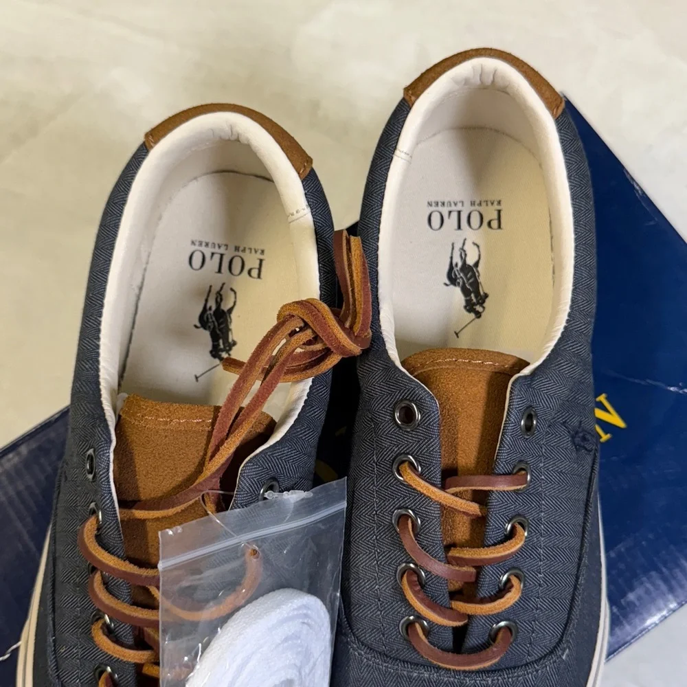 Polo Ralph Lauren Keaton Suede Trim Herringbone Sneakers- Size 8.5